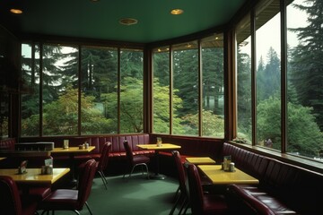 Fototapeta premium Green cafe interior. Generate Ai