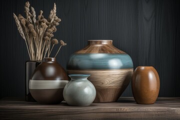 Interior wood vase. Generate Ai