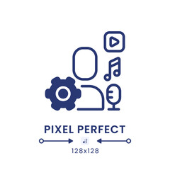 User-generated content black solid desktop icon. UGC marketing strategy. Live streaming. Pixel perfect 128x128, outline 4px. Silhouette symbol on white space. Glyph pictogram. Isolated vector image