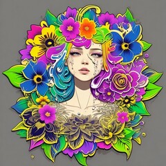 Fantasy Woman and Flower Element With Modern Style