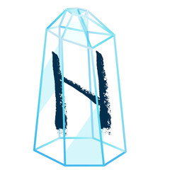 Line Art Crystal with Texture Rune Hagalaz. Curative Transparent Healing Quartz. Blue Clear Bright Gem. Magic Stone
