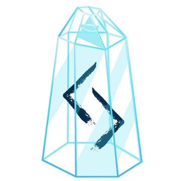 Line Art Crystal with Texture Rune Jera. Curative Transparent Healing Quartz. Blue Clear Bright Gem. Magic Stone
