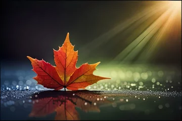 Fotobehang Reflectie autumn leaves reflecting in water