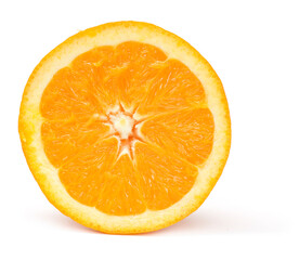 an orange cut in half on white background, high detail, macro 