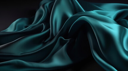 Fototapeta premium Black blue silk, Shiny fabric, Light, Glow, Liquid wave background. Generative Ai