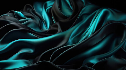 Obraz premium Blue satin fabric lays on the surface in the form of openwork folds silk background . Generative Ai