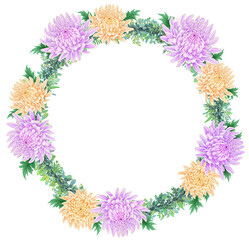 菊のフラワーリース　円形フレーム