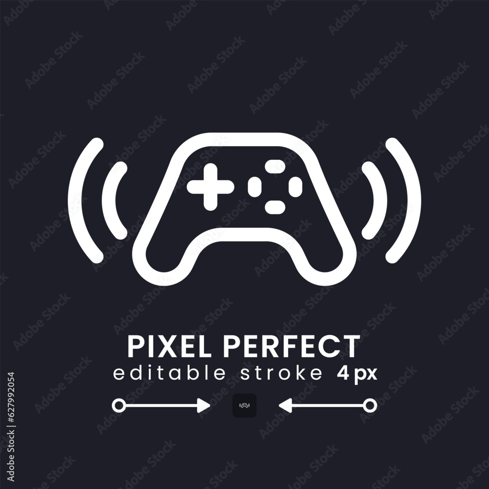 Poster gamepad white linear desktop icon on black. game streaming. wireless controller. online gamer. pixel