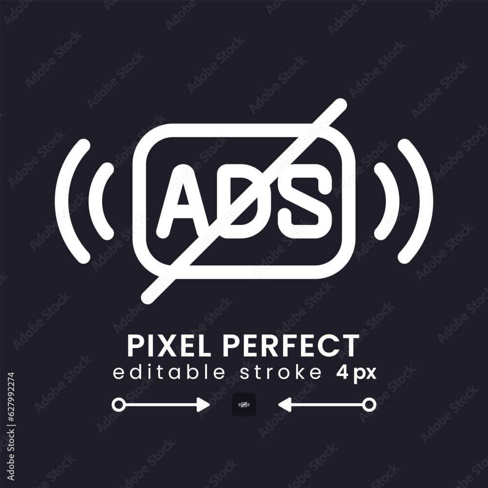 Poster ad free content white linear desktop icon on black. streaming service without commercials. pixel per