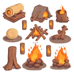 Game campfire sprite animation in cartoon style game user interface gui element for video game computer or web design
