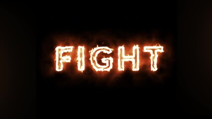 Fight lettering animation with fire text effect, Fight text torch fire light. - Powered by Adobe