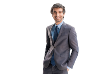 Happy smart business man on a transparent background.