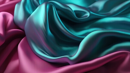 A colorful silk fabric in green and pink. Generative Ai