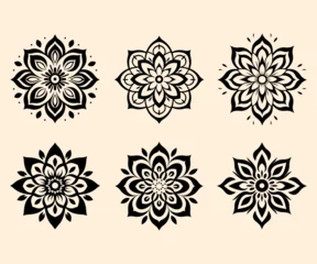 Abwaschbare Fototapete Boho-Stil Simple shape mandala flowers, abstract floral elements, meditative flower motif