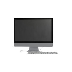Computer monitor and keyword setup isolated on white background Monitor with white blank screen Mockup  a clipping path