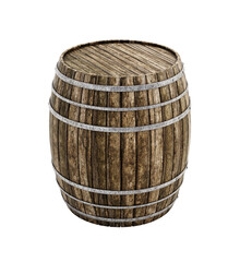 Wooden barrel isolated on transparent background. 3D illustration