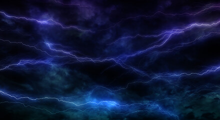 暗く厚い雨雲に走る雷、稲妻の背景　嵐・台風・豪雨・大雨・邪悪・不穏・ヘビーメタルのイメージ