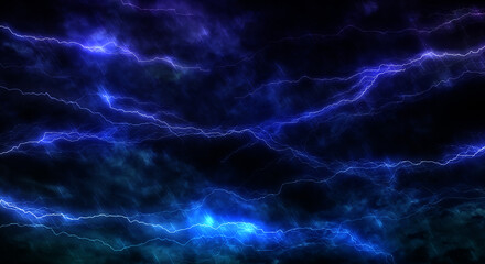 暗く厚い雨雲に走る雷、稲妻、大雨の背景　嵐・台風・豪雨・大雨・邪悪・不穏・ヘビーメタルのイメージ