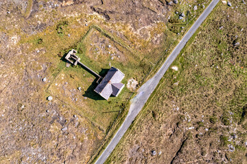 Aerial view of the Thorr National School in Meencorwick by Crolly, County Donegal - Ireland