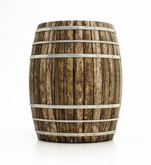 Wooden barrel isolated on white background. 3D illustration