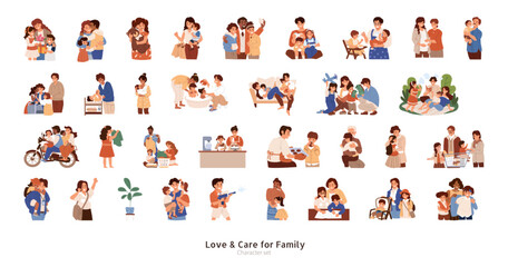 Love and caring family set