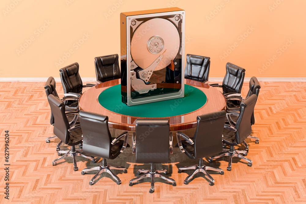Poster round table with ssd and armchairs around, 3d rendering