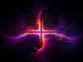 Purple cross with glowing edges. Generative ai