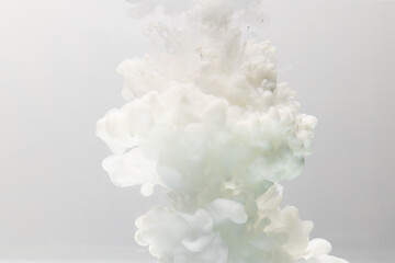 Close up of white ink in water with copy space on white background