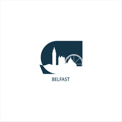 UK Northern Ireland Belfast cityscape skyline capital city panorama vector flat modern logo icon. United Kingdom emblem idea with landmarks and building silhouettes
