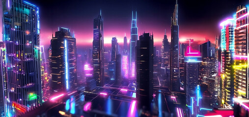 Neon Luminescence: A Futuristic Metropolis of Vibrant Skyscrapers