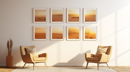 Home design itnerior with some chairs and photo on the wall. Generative ai