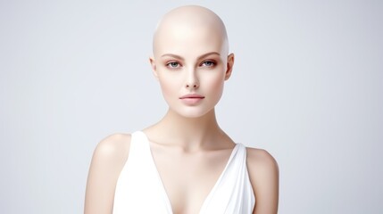 Emotional portrait of a bald fashion model woman on white background - obrazy, fototapety, plakaty