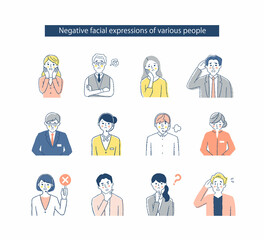 さまざまなビジネスパーソンの表情 mix4　ネガティブ
