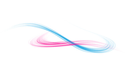 Pink and blue magic spirals with sparkles. Pink and blue light effect. Glitter particles with lines. Swirl effect. PNG.