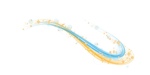 Fototapeta premium Yellow and blue magic spirals with sparkles. Yellow and blue light effect. Glitter particles with lines. Swirl effect. PNG.