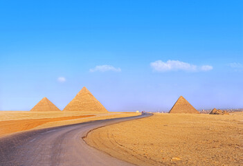 Fototapeta na wymiar The road to history, Pyramids of Giza, Egypt 