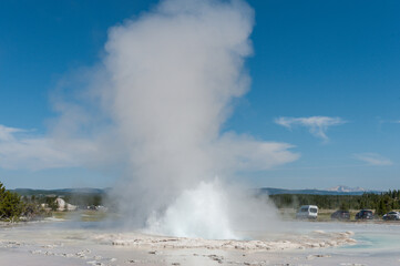 Eruption of the Great Fountain Geyser in Yellowstone National park.