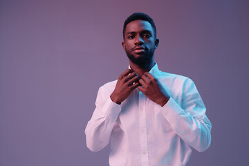 neon man person portrait model expression businessman studio art light color