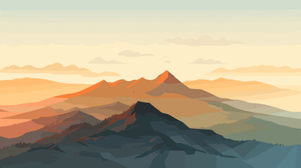 AI generated. Vector illustration. View of an alpine landscape. Simple vector illustration, with meadows and alpine mountains in the background. Copy space available.