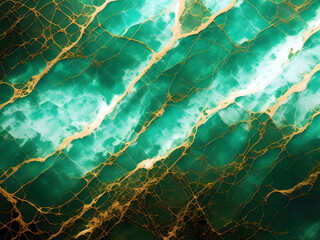 Abstract green and white marble with gold accent background textures. Generative AI, AI Generated.