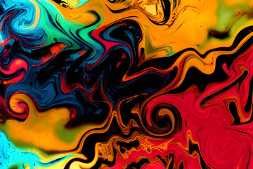 Abstract twirl multicolored swirl liquid ink paint colorful background textures. Generative AI, AI Generated.