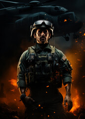 Fototapeta premium Brave military man portrait. Young male soldier in uniform. Generative AI.