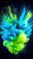 Fototapeta na wymiar Blue yellow green holi paint color powder