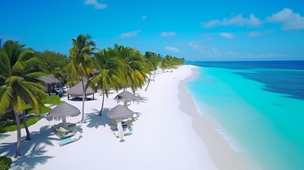 Aerial view of the blue sea with trees and white sand. Suitable for wallpapers. Generative ai