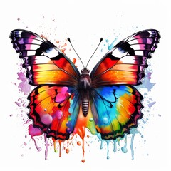 Wonderful and colorful butterfly with some brush splash on white background. Generative ai