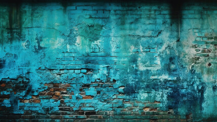 Blue grunge background. Lighting effect on an old painted brick wall. Generative Ai