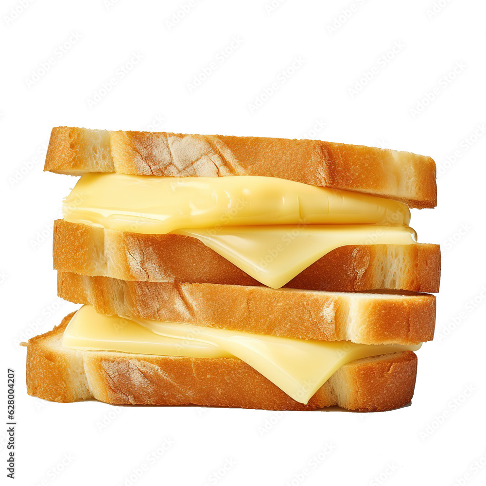 Poster slices of cheese on bread toast isolated on white background with clipping path.