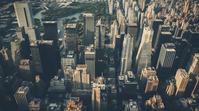 Aerial View Of A City With Tall Buildings, Epic Landscape. Generative Ai