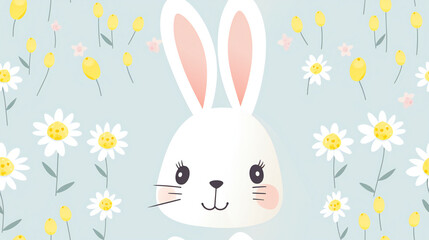 seamless pattern easter bunny with yellow flowers