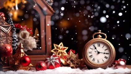 Naklejka na ściany i meble Happy New Year 2024, Christmas and New Year holidays background, winter season.
